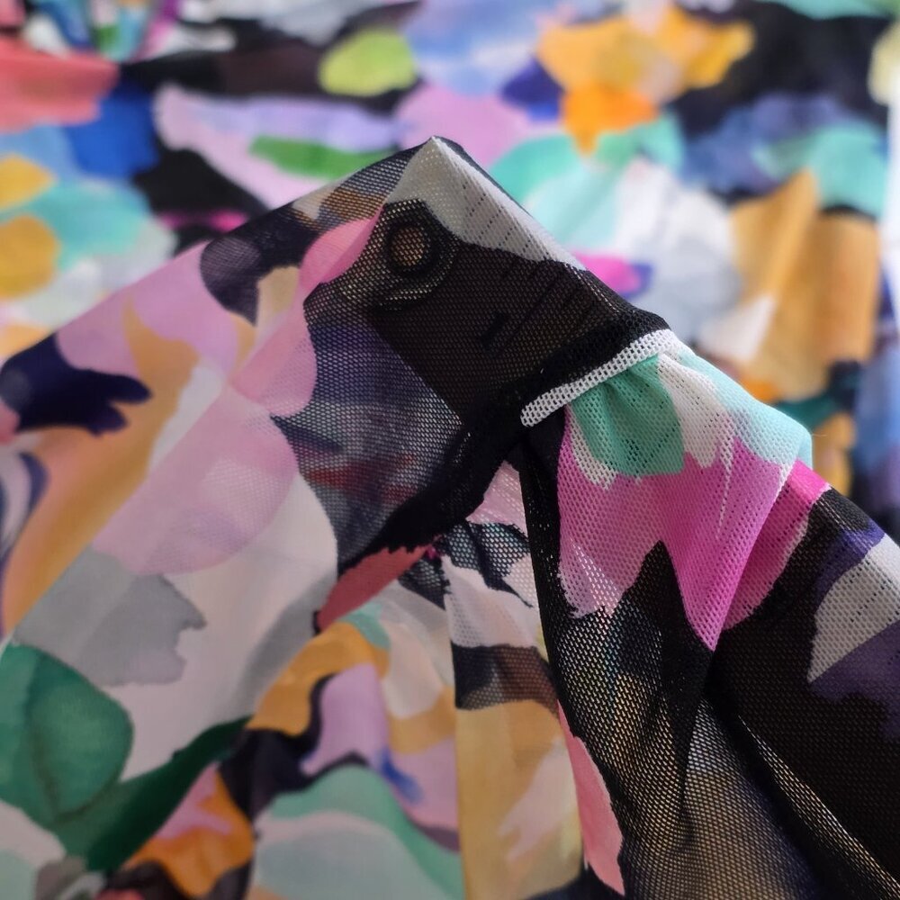 Profile By Gottex Tunic Beach Cover Up S Mesh Abstract Ruffles Oversize Boho NWT - Picture 8 of 16